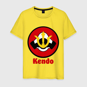 Мужская футболка хлопок с принтом Кендо эмблема в Петрозаводске, 100% хлопок | прямой крой, круглый вырез горловины, длина до линии бедер, слегка спущенное плечо. | kendo | russia | борьба | восточные | единоборства | самурайский | спорт | фехтование