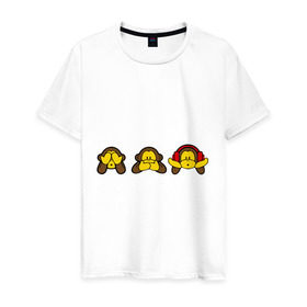 Мужская футболка хлопок с принтом три обезьяны в Петрозаводске, 100% хлопок | прямой крой, круглый вырез горловины, длина до линии бедер, слегка спущенное плечо. | животные | макаки | обезьяна | обязьяны | шимпонзде