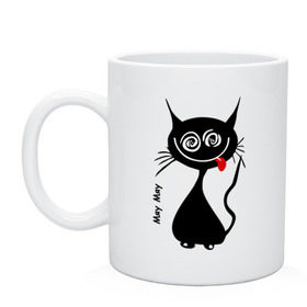 Кружка с принтом Кошка Мяу в Петрозаводске, керамика | объем — 330 мл, диаметр — 80 мм. Принт наносится на бока кружки, можно сделать два разных изображения | кот | котенок | котик | кошка | кошка мяу | мяу | черная кошка | черный кот