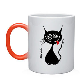 Кружка хамелеон с принтом Кошка Мяу в Петрозаводске, керамика | меняет цвет при нагревании, емкость 330 мл | кот | котенок | котик | кошка | кошка мяу | мяу | черная кошка | черный кот