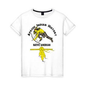 Женская футболка хлопок с принтом Apache Indian History 3 в Петрозаводске, 100% хлопок | прямой крой, круглый вырез горловины, длина до линии бедер, слегка спущенное плечо | american | native | америка | апачи | вождь | индеец | индейцы | исторический | история | коренные американцы | перья