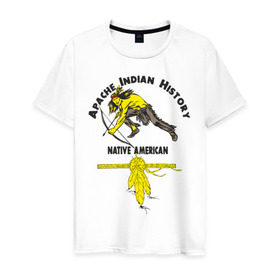 Мужская футболка хлопок с принтом Apache Indian History 3 в Петрозаводске, 100% хлопок | прямой крой, круглый вырез горловины, длина до линии бедер, слегка спущенное плечо. | american | native | америка | апачи | вождь | индеец | индейцы | исторический | история | коренные американцы | перья