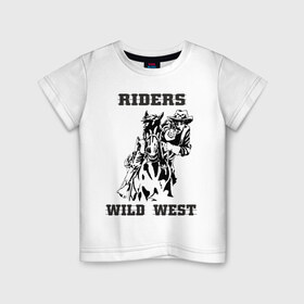 Детская футболка хлопок с принтом riders wild west в Петрозаводске, 100% хлопок | круглый вырез горловины, полуприлегающий силуэт, длина до линии бедер | всадник | дикий запад | ездок | ковбой | лошадь | наездник | револьвер | стрелок | стрелять | техас