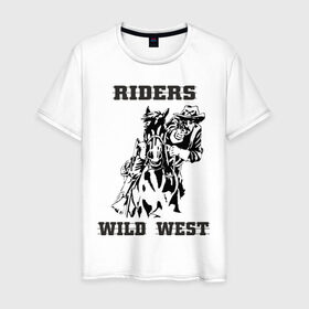 Мужская футболка хлопок с принтом riders wild west в Петрозаводске, 100% хлопок | прямой крой, круглый вырез горловины, длина до линии бедер, слегка спущенное плечо. | всадник | дикий запад | ездок | ковбой | лошадь | наездник | револьвер | стрелок | стрелять | техас