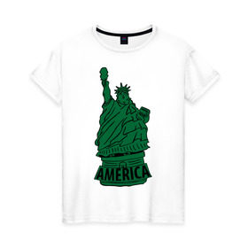 Женская футболка хлопок с принтом Америка (America) Толстая статуя свободы в Петрозаводске, 100% хлопок | прямой крой, круглый вырез горловины, длина до линии бедер, слегка спущенное плечо | Тематика изображения на принте: new york | жирная | лишний вес | нью йорк | толстуха