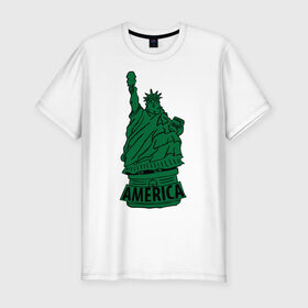 Мужская футболка премиум с принтом Америка (America) Толстая статуя свободы в Петрозаводске, 92% хлопок, 8% лайкра | приталенный силуэт, круглый вырез ворота, длина до линии бедра, короткий рукав | new york | жирная | лишний вес | нью йорк | толстуха