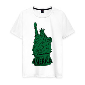 Мужская футболка хлопок с принтом Америка (America) Толстая статуя свободы в Петрозаводске, 100% хлопок | прямой крой, круглый вырез горловины, длина до линии бедер, слегка спущенное плечо. | new york | жирная | лишний вес | нью йорк | толстуха
