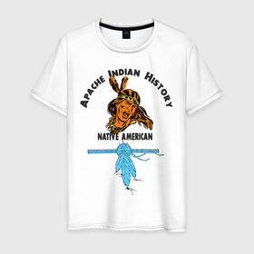Мужская футболка хлопок с принтом Apache Indian History 2 в Петрозаводске, 100% хлопок | прямой крой, круглый вырез горловины, длина до линии бедер, слегка спущенное плечо. | apache | апачи | индеец | индейцы | коренные американцы | краснокожие