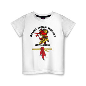 Детская футболка хлопок с принтом Apache Indian History 4 в Петрозаводске, 100% хлопок | круглый вырез горловины, полуприлегающий силуэт, длина до линии бедер | Тематика изображения на принте: apache | апачи | индеец | индейцы | коренные американцы | краснокожие