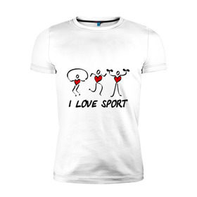 Мужская футболка премиум с принтом I love sports в Петрозаводске, 92% хлопок, 8% лайкра | приталенный силуэт, круглый вырез ворота, длина до линии бедра, короткий рукав | i love | sport | гимнастика | спорт | фитнес | я люблю