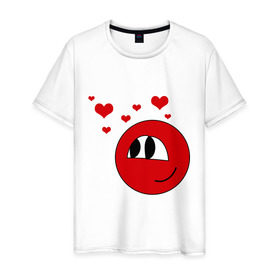 Мужская футболка хлопок с принтом влюбленный смайл в Петрозаводске, 100% хлопок | прямой крой, круглый вырез горловины, длина до линии бедер, слегка спущенное плечо. | love | влюбленность | любовь | сердечки | сердца | смайл | смайлик | чувства