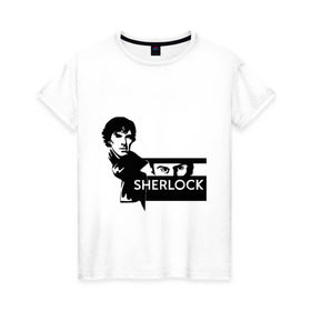 Женская футболка хлопок с принтом T-shirt Sherlock в Петрозаводске, 100% хлопок | прямой крой, круглый вырез горловины, длина до линии бедер, слегка спущенное плечо | holmes | holms | sherlock | sherlok | vatson | ватсон | сериал | холмс | шерлок | шерлок холмс