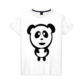 Женская футболка хлопок с принтом Милая панда в Петрозаводске, 100% хлопок | прямой крой, круглый вырез горловины, длина до линии бедер, слегка спущенное плечо | panda | животное | зверушка | зверь | медведь | медвежонок | мишка | мишутка