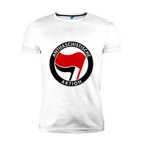 Мужская футболка премиум с принтом Antifa (1) в Петрозаводске, 92% хлопок, 8% лайкра | приталенный силуэт, круглый вырез ворота, длина до линии бедра, короткий рукав | antifa | антифа | антифашизм | антифашистское движение | знак антифа | против фашизма | фашизм