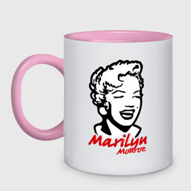 Кружка двухцветная с принтом Marilyn Monroe (Мэрилин Монро) в Петрозаводске, керамика | объем — 330 мл, диаметр — 80 мм. Цветная ручка и кайма сверху, в некоторых цветах — вся внутренняя часть | 