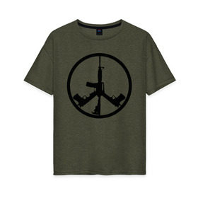 Женская футболка хлопок Oversize с принтом Мир из оружия в Петрозаводске, 100% хлопок | свободный крой, круглый ворот, спущенный рукав, длина до линии бедер
 | автомат | ак | знак | мир | оружие | пацифика | пистолет | символ мираб ак 47