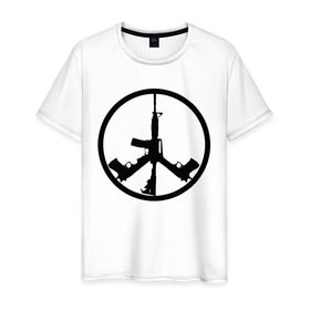 Мужская футболка хлопок с принтом Мир из оружия в Петрозаводске, 100% хлопок | прямой крой, круглый вырез горловины, длина до линии бедер, слегка спущенное плечо. | автомат | ак | знак | мир | оружие | пацифика | пистолет | символ мираб ак 47