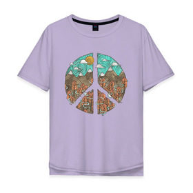 Мужская футболка хлопок Oversize с принтом Мир (Peace) в Петрозаводске, 100% хлопок | свободный крой, круглый ворот, “спинка” длиннее передней части | Тематика изображения на принте: хиппи