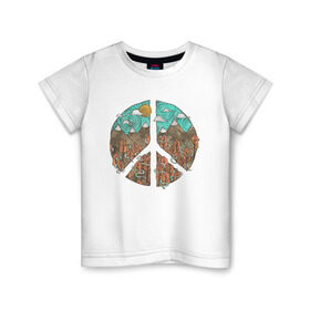 Детская футболка хлопок с принтом Мир (Peace) в Петрозаводске, 100% хлопок | круглый вырез горловины, полуприлегающий силуэт, длина до линии бедер | Тематика изображения на принте: хиппи