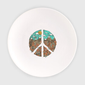 Тарелка с принтом Мир (Peace) в Петрозаводске, фарфор | диаметр - 210 мм
диаметр для нанесения принта - 120 мм | хиппи