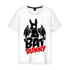 Мужская футболка хлопок с принтом Bat bunny в Петрозаводске, 100% хлопок | прямой крой, круглый вырез горловины, длина до линии бедер, слегка спущенное плечо. | bat | bat bunny | batbunny | бэт | бэтбани | бэтбанни | летучая мышь