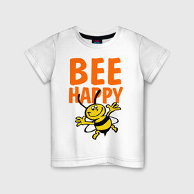 Детская футболка хлопок с принтом BeeHappy в Петрозаводске, 100% хлопок | круглый вырез горловины, полуприлегающий силуэт, длина до линии бедер | веселая | насекомое | настроение | позитив | пчела | пчелка | счастливый | счастье | эмоции
