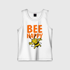 Детская майка хлопок с принтом BeeHappy в Петрозаводске,  |  | Тематика изображения на принте: веселая | насекомое | настроение | позитив | пчела | пчелка | счастливый | счастье | эмоции