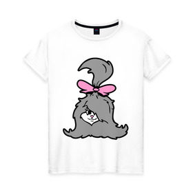 Женская футболка хлопок с принтом Милая собачонка в Петрозаводске, 100% хлопок | прямой крой, круглый вырез горловины, длина до линии бедер, слегка спущенное плечо | бантик | зверушка | песик | собака | собачка | шерсть | щенок | щеночек