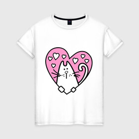Женская футболка хлопок с принтом Милый котик(2) в Петрозаводске, 100% хлопок | прямой крой, круглый вырез горловины, длина до линии бедер, слегка спущенное плечо | зверушка | киса | кот | котенок | котяра | кошак | любимец | питомец | подарок девушке | сердечко | сердце