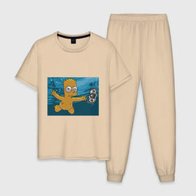 Мужская пижама хлопок с принтом Nevermind (Simpsons) в Петрозаводске, 100% хлопок | брюки и футболка прямого кроя, без карманов, на брюках мягкая резинка на поясе и по низу штанин
 | Тематика изображения на принте: nevermind | nevermind simpsons | nirvana | nirvana nevermind | rock | simpsons | нирвана | нирвана nevermind | нирвана симпсонс | ребенок | рок | символика nirvana | символика нирвана | симпсонс