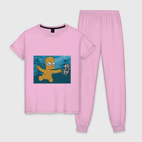Женская пижама хлопок с принтом Nevermind (Simpsons) в Петрозаводске, 100% хлопок | брюки и футболка прямого кроя, без карманов, на брюках мягкая резинка на поясе и по низу штанин | Тематика изображения на принте: nevermind | nevermind simpsons | nirvana | nirvana nevermind | rock | simpsons | нирвана | нирвана nevermind | нирвана симпсонс | ребенок | рок | символика nirvana | символика нирвана | симпсонс