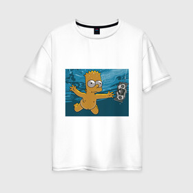 Женская футболка хлопок Oversize с принтом Nevermind (Simpsons) в Петрозаводске, 100% хлопок | свободный крой, круглый ворот, спущенный рукав, длина до линии бедер
 | nevermind | nevermind simpsons | nirvana | nirvana nevermind | rock | simpsons | нирвана | нирвана nevermind | нирвана симпсонс | ребенок | рок | символика nirvana | символика нирвана | симпсонс