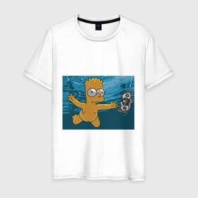 Мужская футболка хлопок с принтом Nevermind (Simpsons) в Петрозаводске, 100% хлопок | прямой крой, круглый вырез горловины, длина до линии бедер, слегка спущенное плечо. | Тематика изображения на принте: nevermind | nevermind simpsons | nirvana | nirvana nevermind | rock | simpsons | нирвана | нирвана nevermind | нирвана симпсонс | ребенок | рок | символика nirvana | символика нирвана | симпсонс