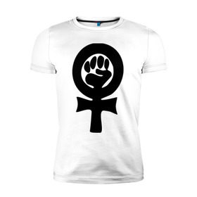 Мужская футболка премиум с принтом эмблема феминизма в Петрозаводске, 92% хлопок, 8% лайкра | приталенный силуэт, круглый вырез ворота, длина до линии бедра, короткий рукав | женщины | кулак | мужчины | отношения | феминистка