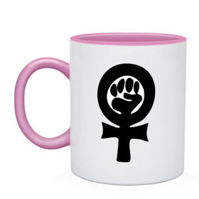 Кружка двухцветная с принтом эмблема феминизма в Петрозаводске, керамика | объем — 330 мл, диаметр — 80 мм. Цветная ручка и кайма сверху, в некоторых цветах — вся внутренняя часть | женщины | кулак | мужчины | отношения | феминистка