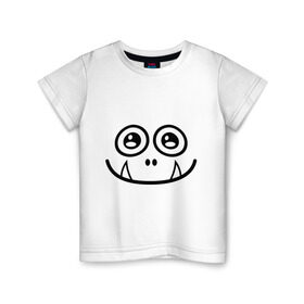 Детская футболка хлопок с принтом Добрый монстрик в Петрозаводске, 100% хлопок | круглый вырез горловины, полуприлегающий силуэт, длина до линии бедер | Тематика изображения на принте: глазастый | зубастик | зубы | монстр | рожица | чудик | чудовище