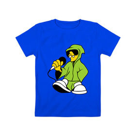 Детская футболка хлопок с принтом Рэпер в Петрозаводске, 100% хлопок | круглый вырез горловины, полуприлегающий силуэт, длина до линии бедер | gangsta | gansta | hip | hip hop | hop | rap | микрофон | реп | русский реп | рэп | рэппер | рэпчина | хип | хип хоп | хоп