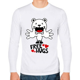 Мужской лонгслив хлопок с принтом Free Hugs в Петрозаводске, 100% хлопок |  | free hugs | бесплатные объятия | обниму бесплатно | обнять | объятия | позитив