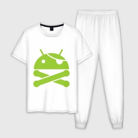 Мужская пижама хлопок с принтом Android super user в Петрозаводске, 100% хлопок | брюки и футболка прямого кроя, без карманов, на брюках мягкая резинка на поясе и по низу штанин
 | пират