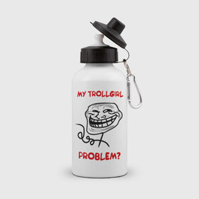 Бутылка спортивная с принтом Trollcouple (мужская) в Петрозаводске, металл | емкость — 500 мл, в комплекте две пластиковые крышки и карабин для крепления | face | my trollgirl | problem | troll | trollface | trollgirl | интернет  приколы | мем | мемы | мемы интернета | тролфейс | троль | трольгерл