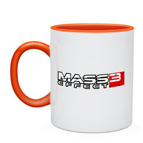 Кружка двухцветная с принтом Mass Effect 3 в Петрозаводске, керамика | объем — 330 мл, диаметр — 80 мм. Цветная ручка и кайма сверху, в некоторых цветах — вся внутренняя часть | Тематика изображения на принте: игры | компьютерная игра