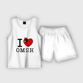 Детская пижама с шортами хлопок с принтом I love Omsk (Я люблю Омск) в Петрозаводске,  |  | i love omsk | город | омич | омская птица | птица | я люблю омск