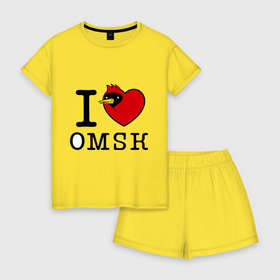 Женская пижама с шортиками хлопок с принтом I love Omsk (Я люблю Омск) в Петрозаводске, 100% хлопок | футболка прямого кроя, шорты свободные с широкой мягкой резинкой | i love omsk | город | омич | омская птица | птица | я люблю омск