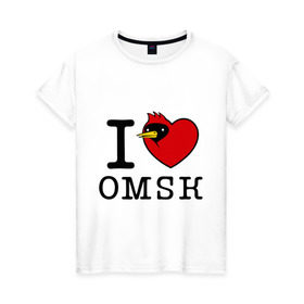 Женская футболка хлопок с принтом I love Omsk (Я люблю Омск) в Петрозаводске, 100% хлопок | прямой крой, круглый вырез горловины, длина до линии бедер, слегка спущенное плечо | i love omsk | город | омич | омская птица | птица | я люблю омск