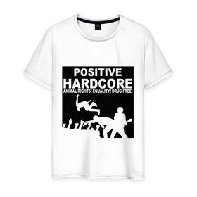 Мужская футболка хлопок с принтом Positive Hardcore в Петрозаводске, 100% хлопок | прямой крой, круглый вырез горловины, длина до линии бедер, слегка спущенное плечо. | 