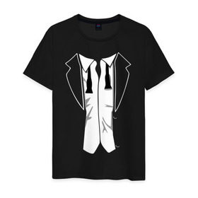Мужская футболка хлопок с принтом Костюм с развязанной бабочкой в Петрозаводске, 100% хлопок | прямой крой, круглый вырез горловины, длина до линии бедер, слегка спущенное плечо. | бабочка | смокинг