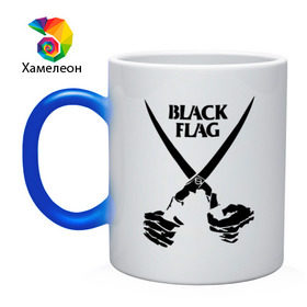 Кружка хамелеон с принтом Black Flag (1) в Петрозаводске, керамика | меняет цвет при нагревании, емкость 330 мл | hard | hardcor | hardcore | hardstyle | rock | ножницы | рок | руки | хард | хард рок