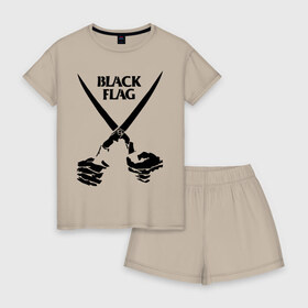 Женская пижама с шортиками хлопок с принтом Black Flag (1) в Петрозаводске, 100% хлопок | футболка прямого кроя, шорты свободные с широкой мягкой резинкой | hard | hardcor | hardcore | hardstyle | rock | ножницы | рок | руки | хард | хард рок
