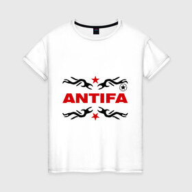 Женская футболка хлопок с принтом Antifa (5) в Петрозаводске, 100% хлопок | прямой крой, круглый вырез горловины, длина до линии бедер, слегка спущенное плечо | антифа | антифашизм | звезда | организация | политическая