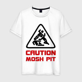 Мужская футболка хлопок с принтом Caution mosh pit в Петрозаводске, 100% хлопок | прямой крой, круглый вырез горловины, длина до линии бедер, слегка спущенное плечо. | hard | hardcor | hardcore | hardstyle | rock | рок | хард | хард рок